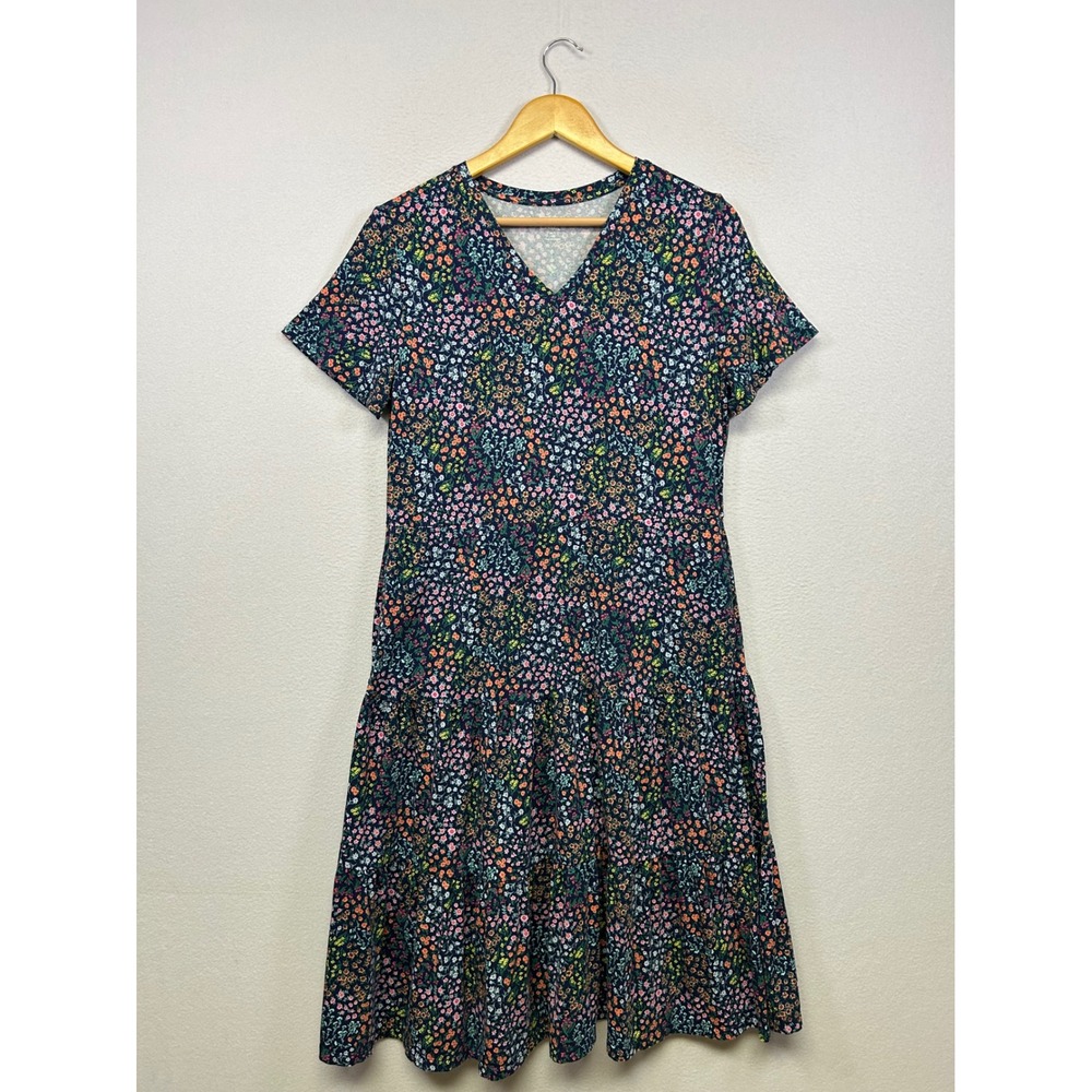 Lands' End Cottagecore Floral Womens M/T Navy Blue Tiered V-Neck Midi‎ Dress